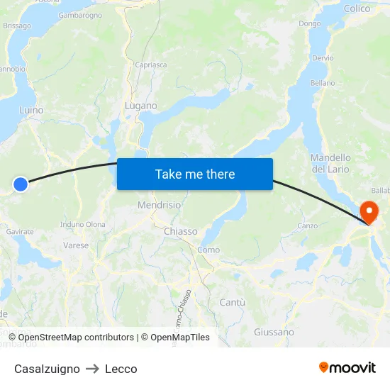 Casalzuigno to Lecco map