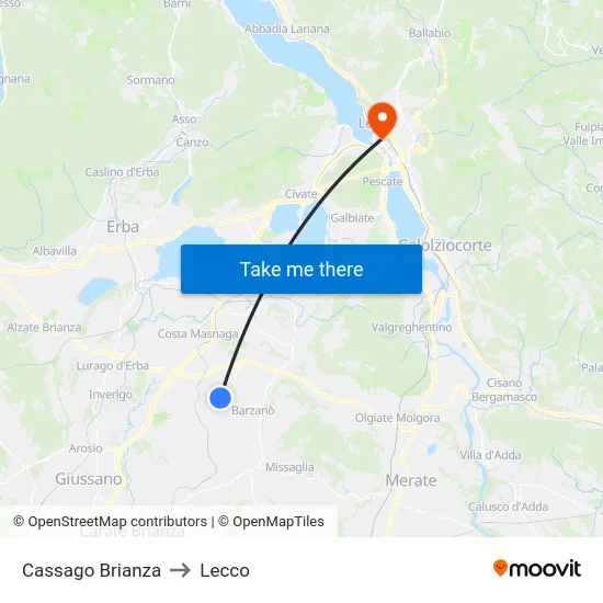 Cassago Brianza to Lecco map