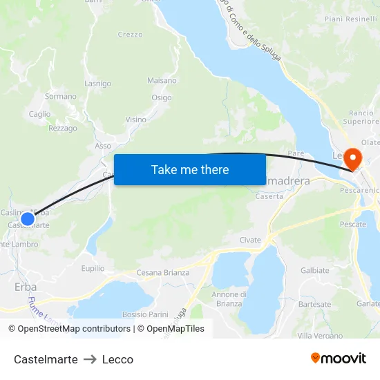 Castelmarte to Lecco map