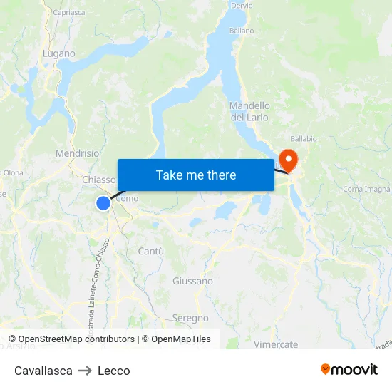 Cavallasca to Lecco map