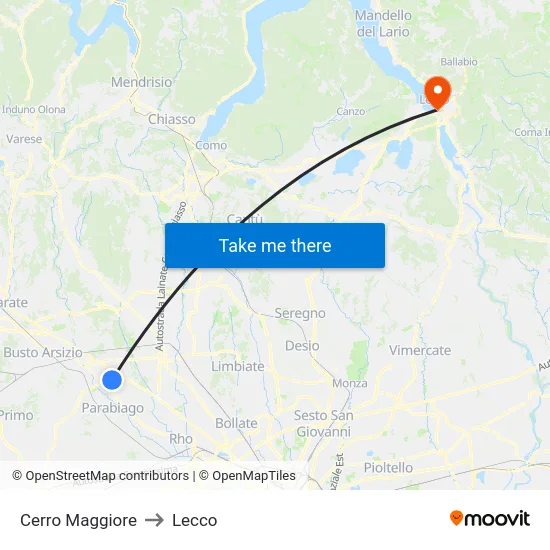Cerro Maggiore to Lecco map
