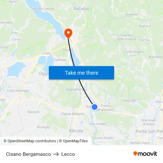 Cisano Bergamasco to Lecco map