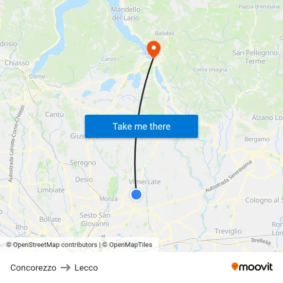 Concorezzo to Lecco map