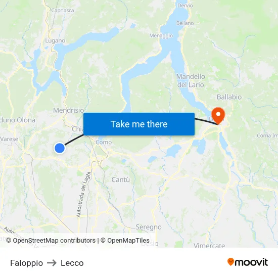 Faloppio to Lecco map