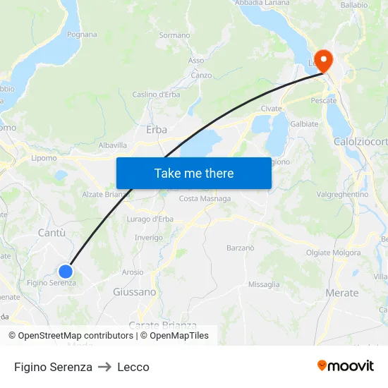 Figino Serenza to Lecco map