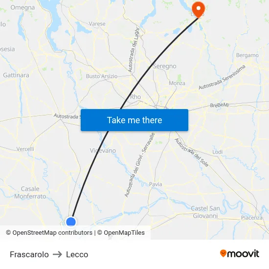 Frascarolo to Lecco map