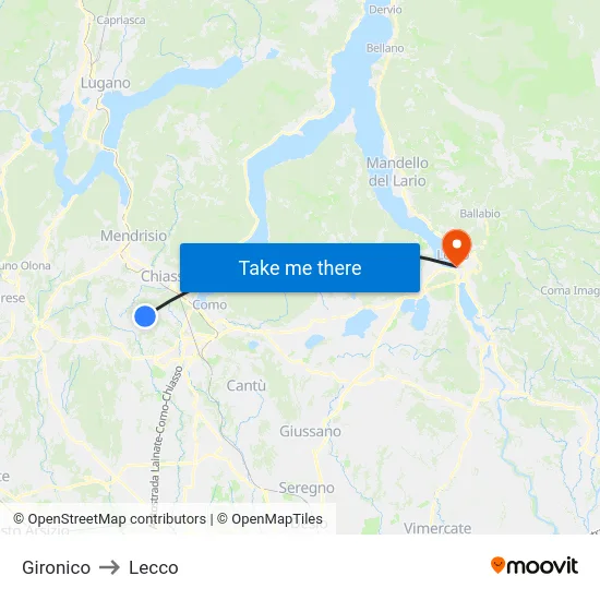 Gironico to Lecco map