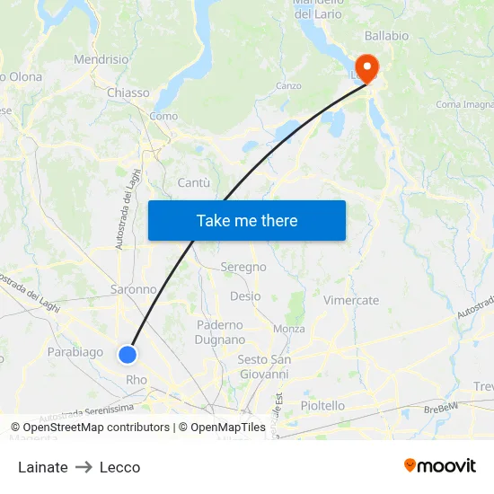 Lainate to Lecco map