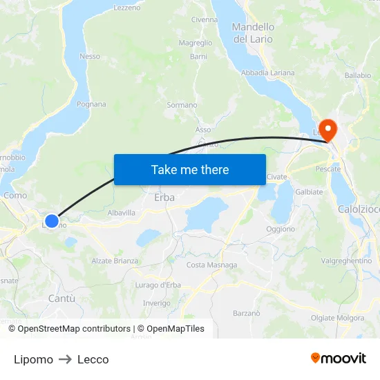 Lipomo to Lecco map
