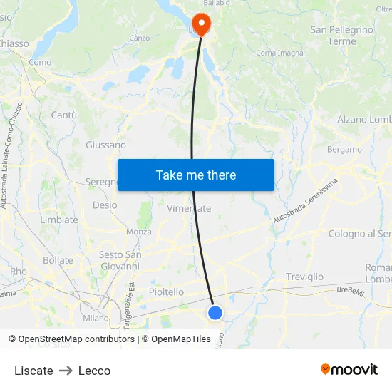 Liscate to Lecco map