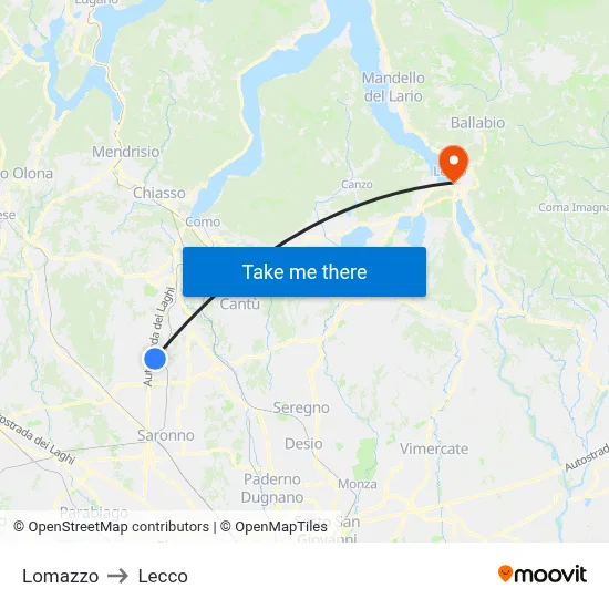 Lomazzo to Lecco map