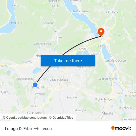 Lurago d'Erba to Lecco map