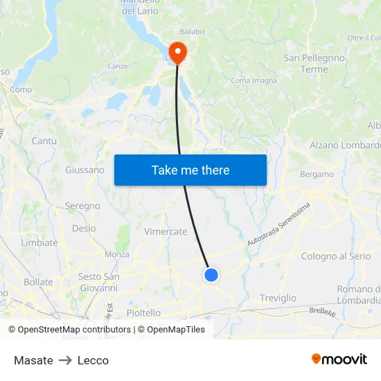 Masate to Lecco map