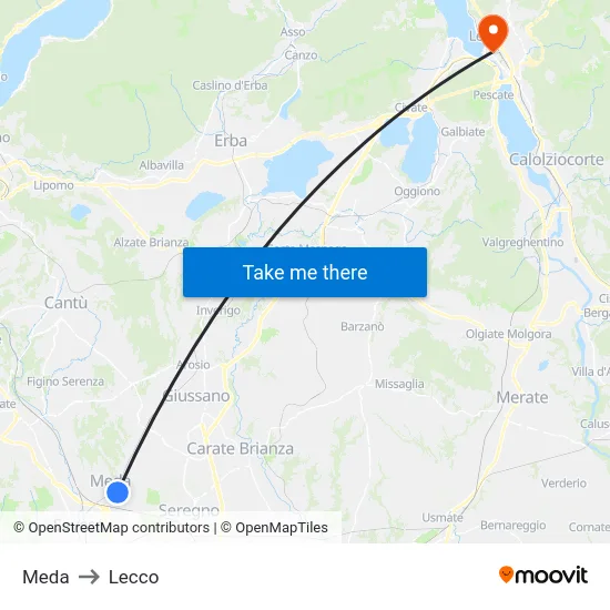 Meda to Lecco map