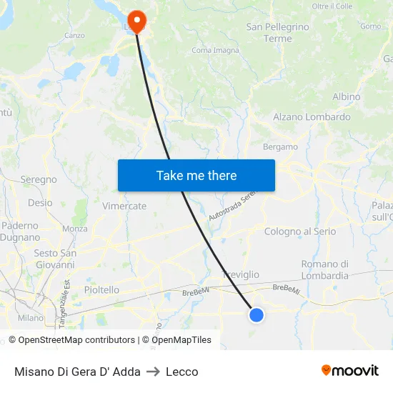 Misano di Gera d'Adda to Lecco map