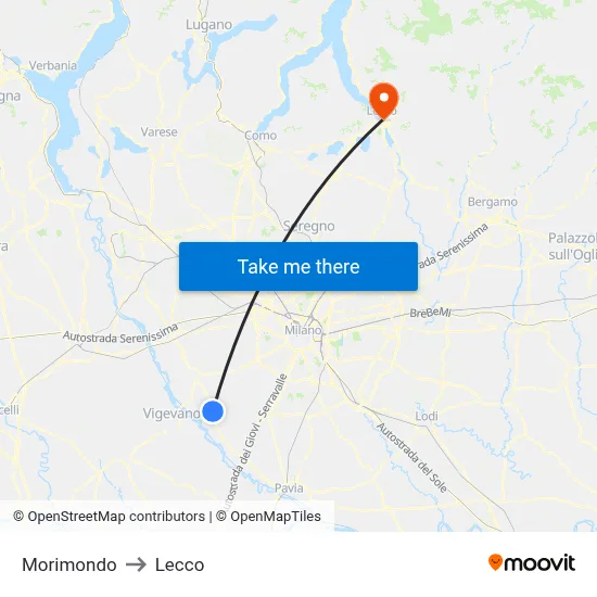 Morimondo to Lecco map
