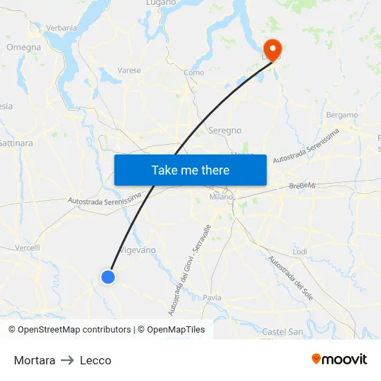 Mortara to Lecco map