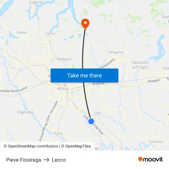 Pieve Fissiraga to Lecco map