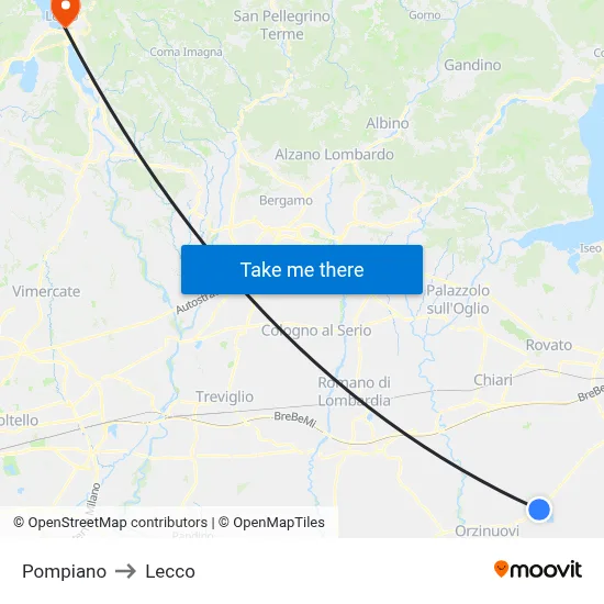 Pompiano to Lecco map
