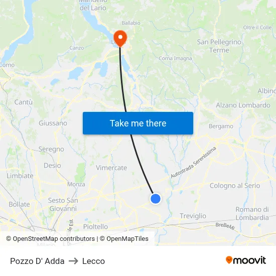 Pozzo D' Adda to Lecco map