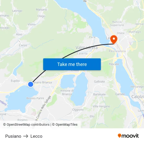 Pusiano to Lecco map