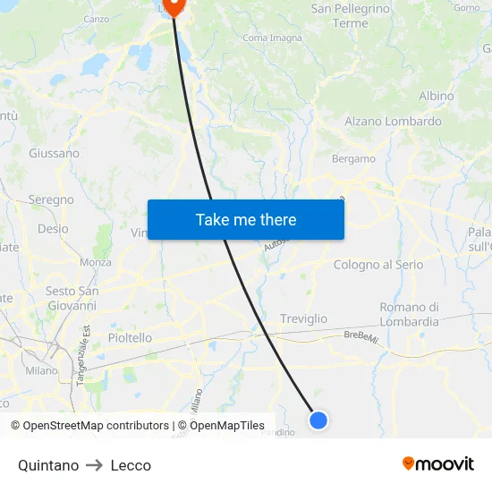 Quintano to Lecco map