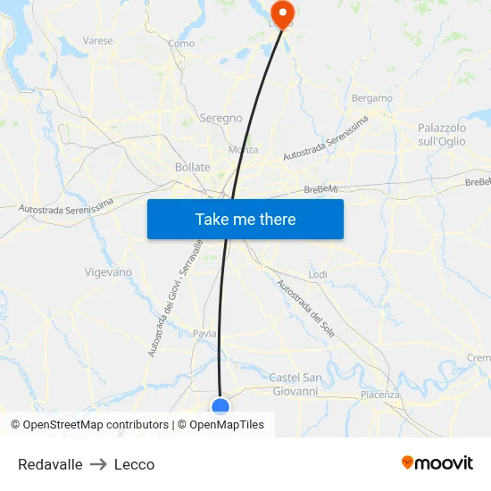 Redavalle to Lecco map
