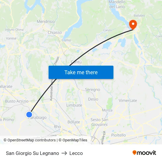 San Giorgio Su Legnano to Lecco map