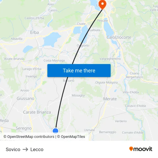 Sovico to Lecco map