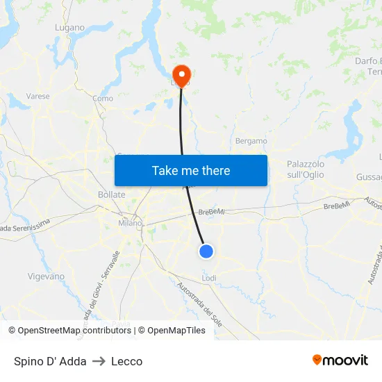 Spino D' Adda to Lecco map