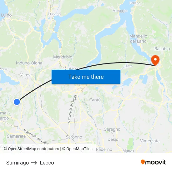 Sumirago to Lecco map