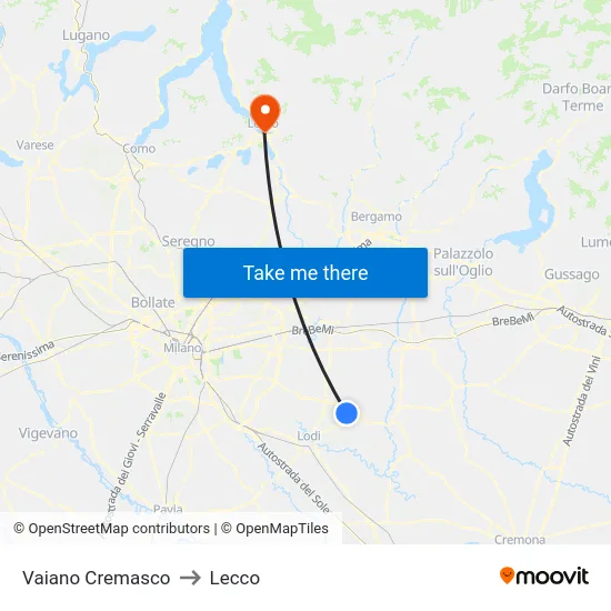 Vaiano Cremasco to Lecco map