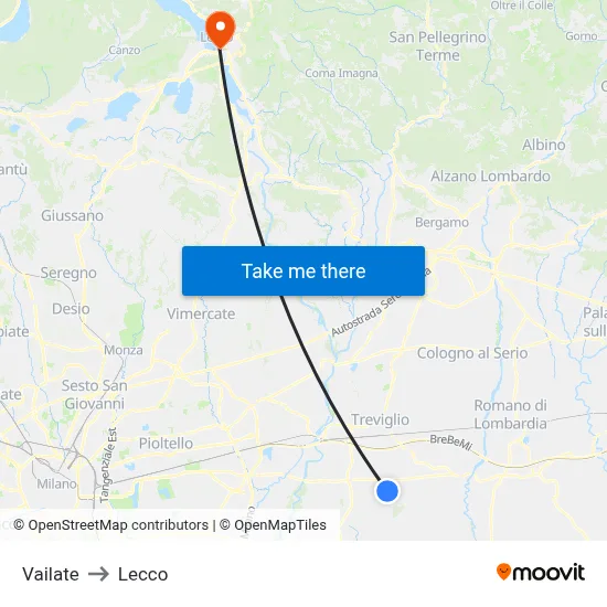 Vailate to Lecco map