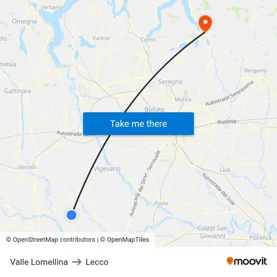 Valle Lomellina to Lecco map