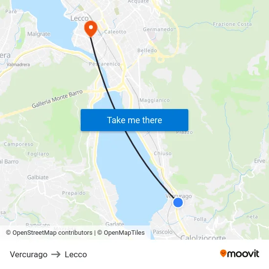 Vercurago to Lecco map