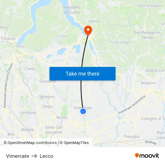 Vimercate to Lecco map