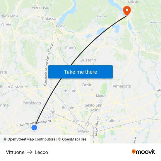 Vittuone to Lecco map