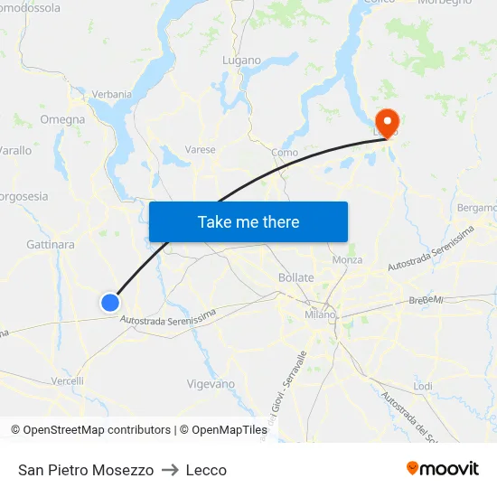 San Pietro Mosezzo to Lecco map