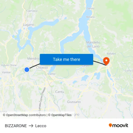 BIZZARONE to Lecco map