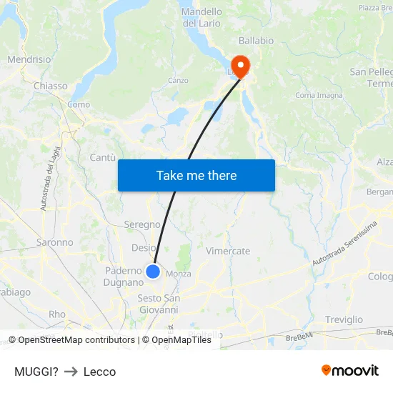 Muggiò to Lecco map