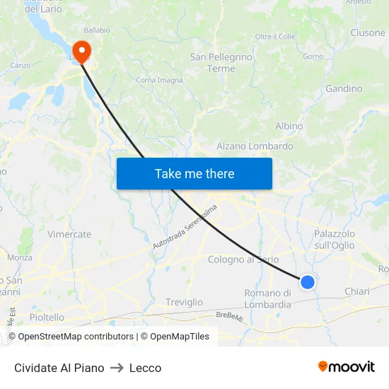 Cividate al Piano to Lecco map