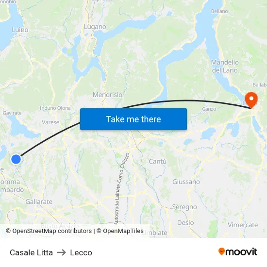 Casale Litta to Lecco map