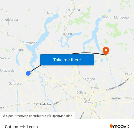 Gattico to Lecco map