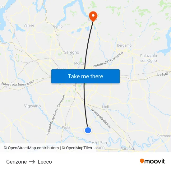 Genzone to Lecco map