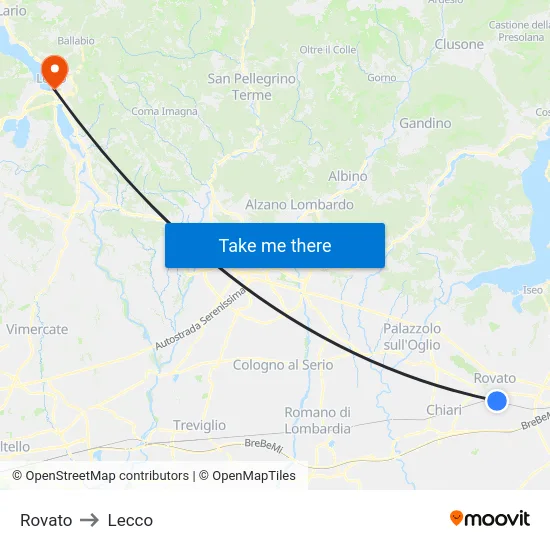 Rovato to Lecco map