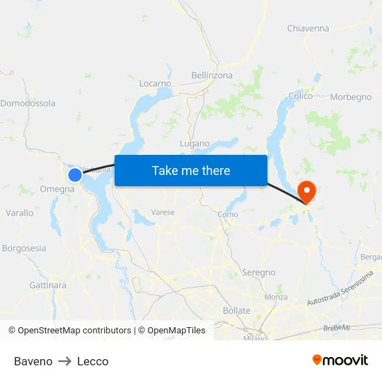 Baveno to Lecco map
