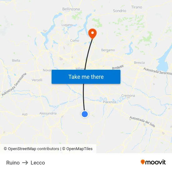 Ruino to Lecco map