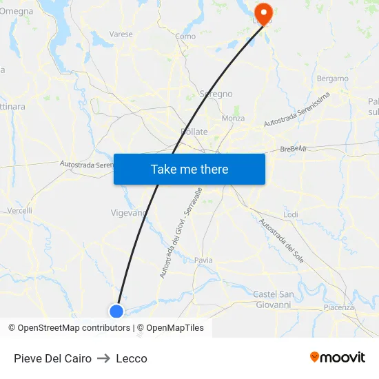 Pieve Del Cairo to Lecco map