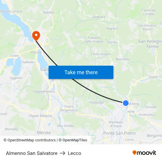 Almenno San Salvatore to Lecco map