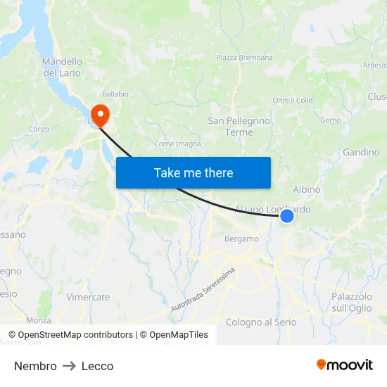 Nembro to Lecco map